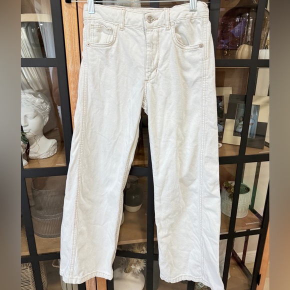 Zara Kids wide leg jeans flare girls tween straight ivory mid high rise waist - Picture 1 of 8